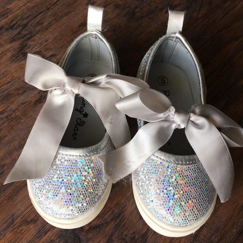 Silver Sparkly Toddler Girl Shoes Size 5